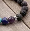 Pulsera de cuentas de piedra de Lava negra Natural, brazaletes de piedra de 7 colores elásticos, pulsera de pareja con cuentas de roca volcánica, cuerdas de mano