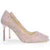 Sparkly Champagne Sequined Wedding Shoes For Bride Stiletto Heel Prom Banquet High Heels Plus Size Pointed Toe Shallow Bridal Shoes