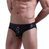 Män Roliga Faux Läder Briefs Sexiga Gay Underkläder Mäns Erotiska Tränar Briefs Spanex T-Back Jockstrap Män Erotiska Penis Thongs Underkläder