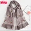 Vintga Butterfly Embroidery Silk Scarf Women Ethnic Style Oversized Scarf Scarves Female Casual Beach Shawl Echarpes