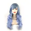 New Women's Long Wavy Ombre Dark Blue Synthetic Heat Resistant Hair Wig