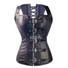 Sexy Black Faux Leather Buckle Overbust Gilet Corsetto Top Steampunk donna Bustier Cincher Corsetto CO31325Q