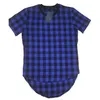 Mężczyźni Plaid Longline Casual Side Zipper Tshirt Krótki Rękaw Hip Hop Mężczyźni Streetwear Tee Koszula Swag Hem Crew Neck Funny Tops Tee