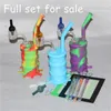 Hot selling Hookah Bongs silicone water pipe with double wall quartz banger+ glass carb caps +silicone mats wax dabber tools dab rig