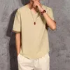 ZAITUN Men Linen Shirt V Neck Pull Over Shirts Basic Style Retro Chinese Linen Shirt Summer Big Size Casual Shirts Men