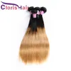 Dark Roots Honey Blonde Cabello liso teje Virgin Brazilian Malaysian Human Hair 3 Bundles Ombre 1B / 27 Blonde Coser en extensiones de cabello