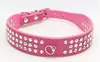 personalized Length Suede Skin Jeweled Rhinestones Pet Dog Collars Three Rows Sparkly Crystal Diamonds Studded Puppy Dog Collar