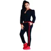 Femmes Casual Mode Automne Printemps Survêtements À Manches Longues Deux Pièces Jogger Ensemble Dames Automne Survêtement Sweat Costumes Noir Rouge Plus La Taille S-3XL