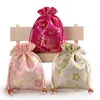 Drawstring Small Silk Satin Bag Jewelry Pouch High Quality Wedding Party Favor Bags Floral Gift Packaging Sachet 3pcs/lot