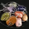 10pcs 25-30mm 자유형 자연 텀블러 스톤 펜던트 와이어 래핑 된 Unakite Labradorite Amethyst 펜던트 매력 Boho Chic Gypsy Hippie Jewelry