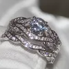 Cross Wedding Band Ring for Women Fashion Jewelry 10kt White Gold Filled Round Cut White Topaz CZ Diamond Female Bridal Rings Set Gift