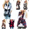 Lapels ärmlös kappa Woolen Coat Höst Vinter Casual Plaid Women Vest Tops Slå ner nacke Cardigans 30PCS OOA5538