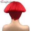 StrongBeauty Short Yaki Straight Synthetic Wigs Red/White/Blonde/Black Mushroom Head Wig Heat Resistant Hair
