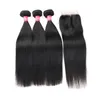 8A Remy 3 Bundles Brazilian Straight Body Wave Kinky Curly Deep Wave Hair With 4*4 Lace Closure 100% Human Hair Weaves Natural Black Color