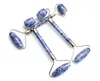 Natural Blue Dots Stone Carved Reiki Crystal Healing Gua Sha Beauty Roller Facial Massor Stick with Alloy Silver-Plated