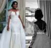 2019 Nuevos vestidos de novia de talla grande Apliques de encaje con cuello de joya Tren de barrido Falda desmontable Vestido de novia de sirena Vestidos de novia de manga larga