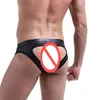 Männer Lustige Kunstleder Slips Sexy Homosexuell Unterwäsche Männer Erotische Höschen Slips Spandex T-Back Jockstrap Männer Erotische Penis Thongs Unterwäsche