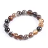 Naturlig rund pärla sten Agates Onyx Män Armband Bangle 10mm Brown Stripe Etniska Rosary Energy Beads Bön Armband