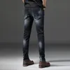 Heren jeans 2021 Aankomst Geen Rits Taper Mid Verzachter Potlood Broek Zwaargewicht Volledige lengte Casual Solid Plooited Jeans1