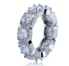 Mens Silver Eternity CZ Diamonds Bling Bling Ring Diamanti simulati Anelli Hip Hop Cubic Zirconia Micro Pave Gioielli di alta qualità