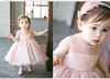 Süßes rosa Chiffon ärmelloses Neugeborenes Blumenmädchenkleid mit Perlen verziertes Taufkleid für Kleinkinder, Geburtstagsfeierkleid für die Babytaufe M51