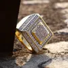 Hip Hop Mens Jóias Anéis Designer de Luxo Moda Banhado A Ouro Iced Out Full CZ Diamante Anel de Dedo Bling Cubic Zircon Amor Anel W227z