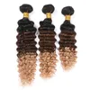 Brasilianska tre tonfärgade mänskliga hårförlängningar Dubbel Wefts Dark Root # 1b / 4/27 Honey Blonde Ombre Virgin Human Hair Weave Bundlar