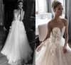 Ilusão jóia querida embelezada corpete ruched vestidos de noiva elihav sasson vestido de noiva 3d rosa floresto piso vestidos de casamento