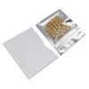 7.5x10cm Bolsas de paquete de calidad alimentaria con cierre de cremallera de papel de aluminio blanco para café, té, dulces, bolsas de embalaje reutilizables para alimentos con lámina de Mylar transparente frontal