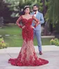 Saudi Arabia Glamorous 2018 Prom Dress Sheer Jewel Neck Sequins Beads Floral-Applique Evening Dress Luxury Mermaid Party Dress Robes De Soir