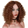 Perruques synthétiques courtes afro crépus bouclés pour femmes cheveux noirs fibre haute température mélangée couleur marron et blonde 16 pouces