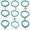 Stone Turquoise Beads strand Bracelets Owl Elephant Tree of Life Cross Palm Charm Buddha Bracelet Bangle Cuffs for Women fashion jewelry