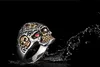 Punk Rock Men's Solid Skull Ring Gothic Biker Rider Red Eyes Stone Ring Vintage Stainless Steel Skeleton Finger Band Rings Men Jewelry