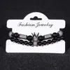 2pcs / set zircon ball män kvinnor smycken kubik micro pave cz krona charm 8mm 10mm svart onyx rund stretchigt armband