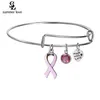 Ny Ankomst Bröstcancer Rosa Ribbon Crystal Charm Wire Bangles Armband Handgjorda Med Love Armband Justerbara Smycken Gilla Partihandel