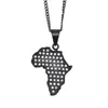 Nieuwe mode mannen hiphop ketting 316L roestvrij staal zwart pistool vergulde strass afrikaanse kaart hanger ketting voor mannen vrouwen NL-563