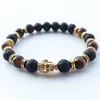 Bracciale da uomo con perline in pietra lavica nera occhio di tigre da 8 mm Bracciale diffusore di profumo di olio essenziale per aromaterapia Gioielli per Buddha Yoga