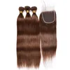 4 braunes menschliches Haar Schuss mit Spitzenverschluss Silky Straight Human Hair Webs mit Spitzenverschluss braunes Haarverlängerung 4pcslot6275289