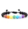 2019 New Design Unisex Seven color chakra energy bracelets natural black lava stone bracelets 8mm colorful beads bracelets with tree charm