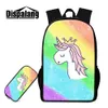 Eenhoorn met Rainbow School Rugzakken Potlood Case 2 Stks Set voor Student 16 Inch Large Schoolbags Bookbag voor Children Fashion Daily Bagpacks