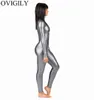 OVIGILY Women's Full Body Suit Costume Spandex Dance Ballet Gymnastics Catsuit Adult Black Long Sleeve Shiny Metallic Unitard
