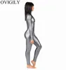 OVIGILY Donna039s Completo Body Costume Spandex Danza Balletto Ginnastica Catsuit Adulto Nero Manica Lunga Metallizzato Lucido Unitard9381624