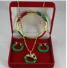 Livraison gratuite élégant 7.5 "vert et rouge bracelet jades, boucles d'oreilles jades vert et 18kgp dragon pendentif bijoux de mode définit pour dame
