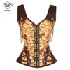 Steampunk 코르셋 고딕 가죽 코르셋 Sexysteampunk 코르셋 Corselet 코르셋 스트랩 12 스틸 뼈 놋쇠 탐크 컵 Co 체인 Straitjacket Bodice