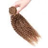 Kinky Curly Human Hair Weave 4 buntar # 27 Honey Blonde Pure Colored Brasilianska Virgin Curly Human Hair 4pcs Wefts Hårförlängning 10-26 tum