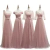 Skräddarsydda Dammiga Rosa Billiga Brudtärna Klänningar Lång Enkel Tulle Maide of Honor Dress With Sleeves China Online Wedding Guest Gowns 2020