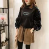 2018 Spring Pullover Sweatshirt Letter Thick Women Tracksuit Velvet Fleece Patchwork Lantern Sleeve Slim Office Lady D81513C