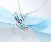 NYA Women Dragonfly Design Pendant Necklace 925 Sterling Silver Blue Fire Opal Halsband smycken för lady279r