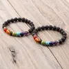 Natural Lava Stone Yoga Bracelet 7 Chakra Black Volcanic Rock Bracelet for Men Women Gem Stone Healing Balance Beads Bracelet Reiki Buddha Prayer Beaded