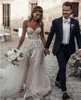 Aantrekkelijk een lijn Bohemian Trouwjurken Sweetheart Applicaties Kralen Strand Bridal Jurk Tule Rok Lange Bruidsjurken